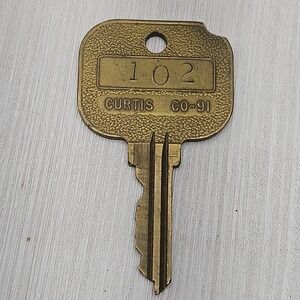 Vintage Curtis CO-91 Brass Key Number 102 Textured Flat Head Industrial Hardware